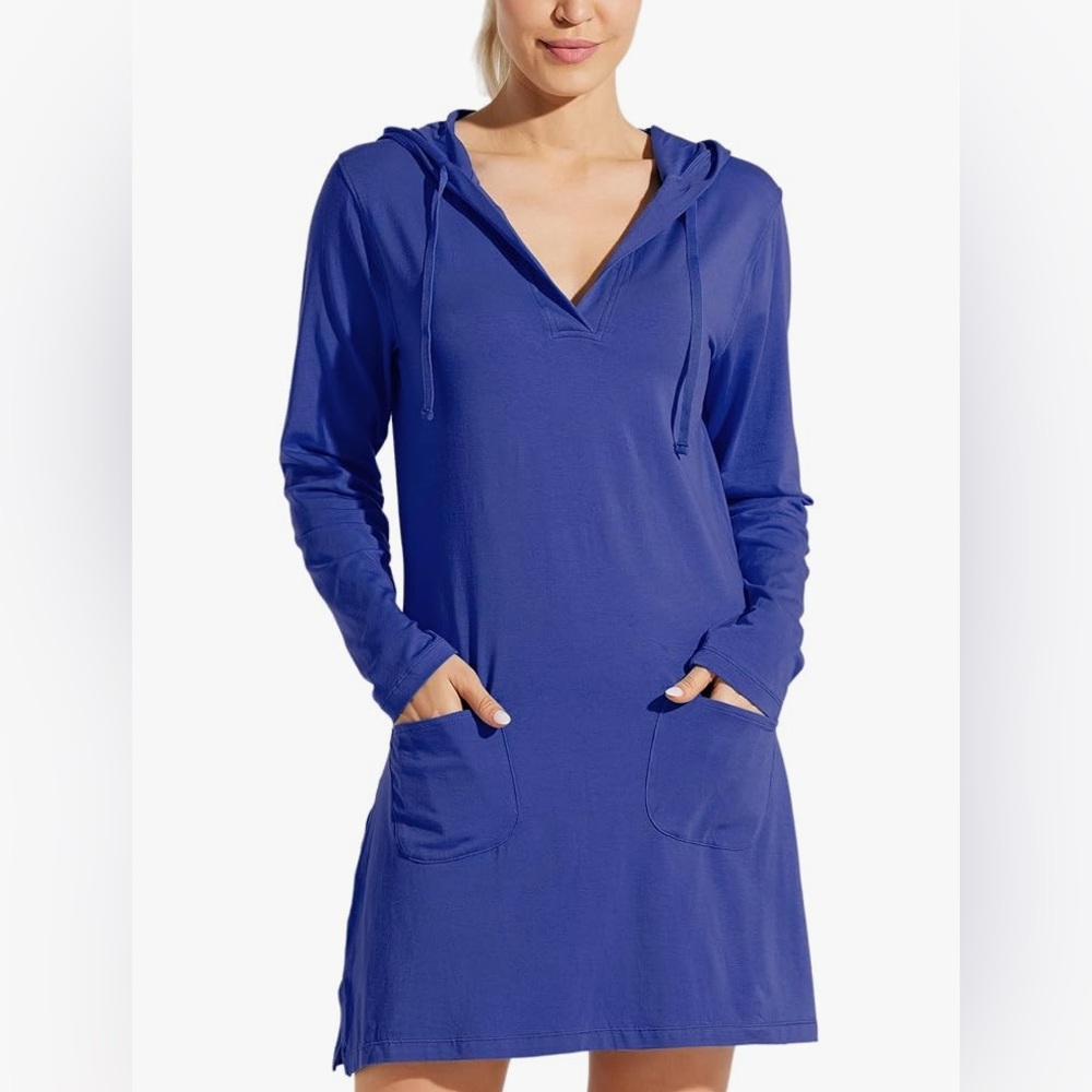 Chic Blue Hooded Swim Cover-Up